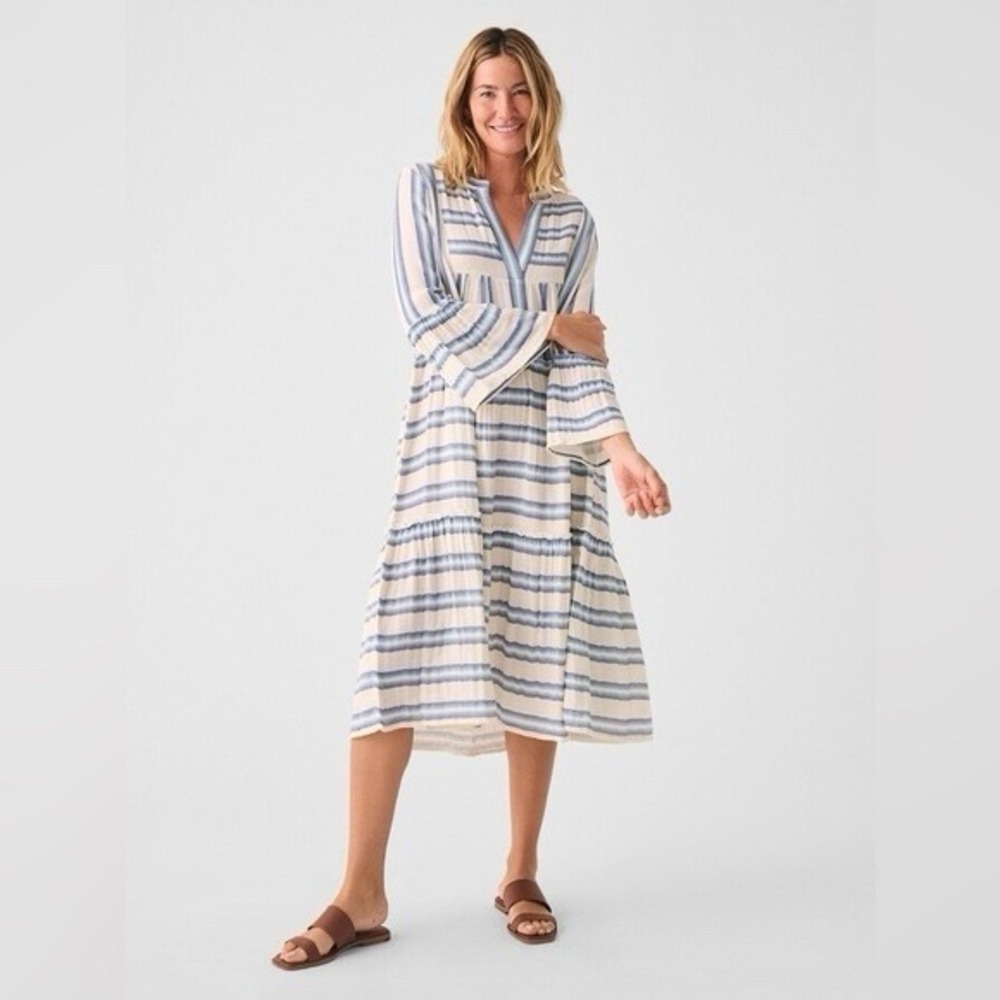 Faherty Dream Cotton Gauze Vida Midi Dress Womens Small Coastal Nautical Beach